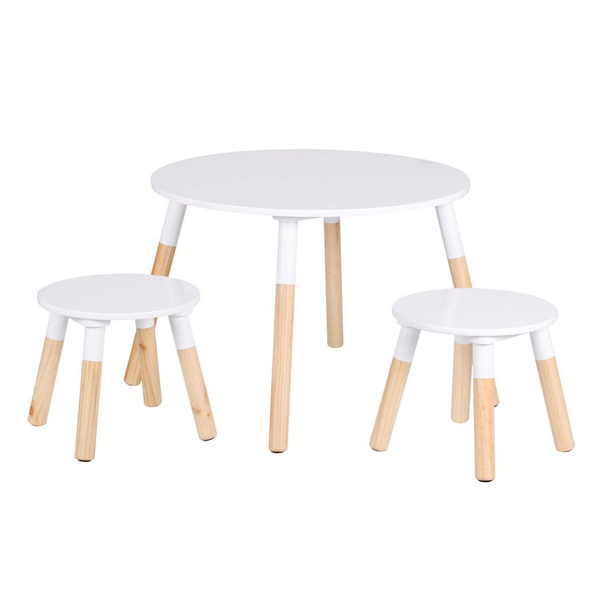 TOILINUX Table Dream et ses deux tabourets pour enfants - Blanc et Bois