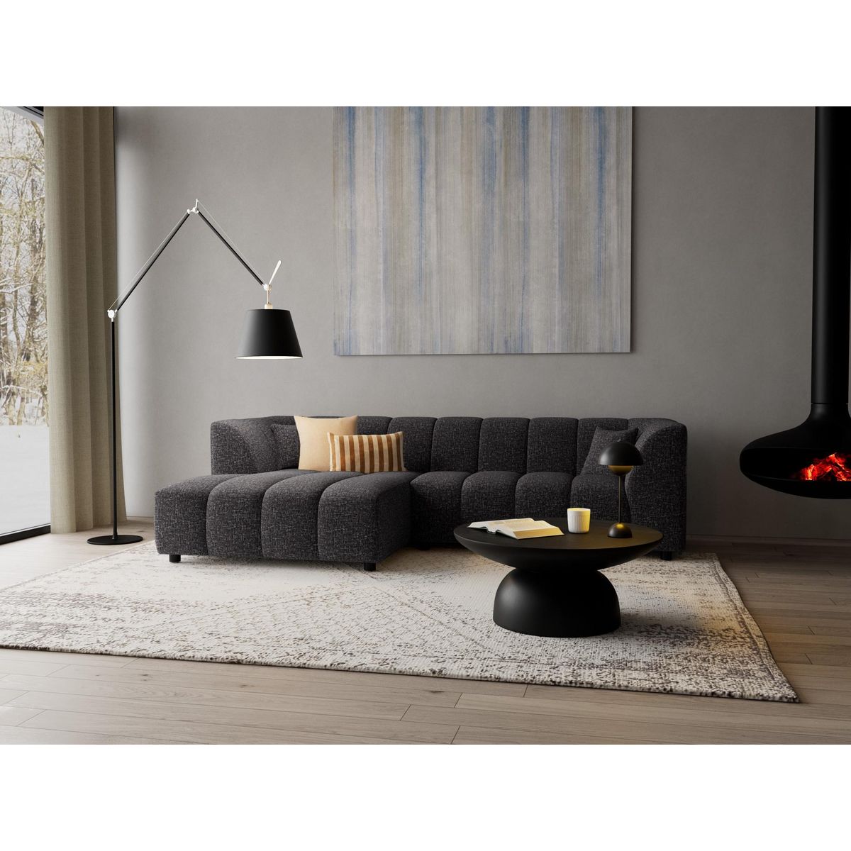 LISA DESIGN Curtis - canapé d'angle gauche 4 places avec accoudoir en tissu texturé