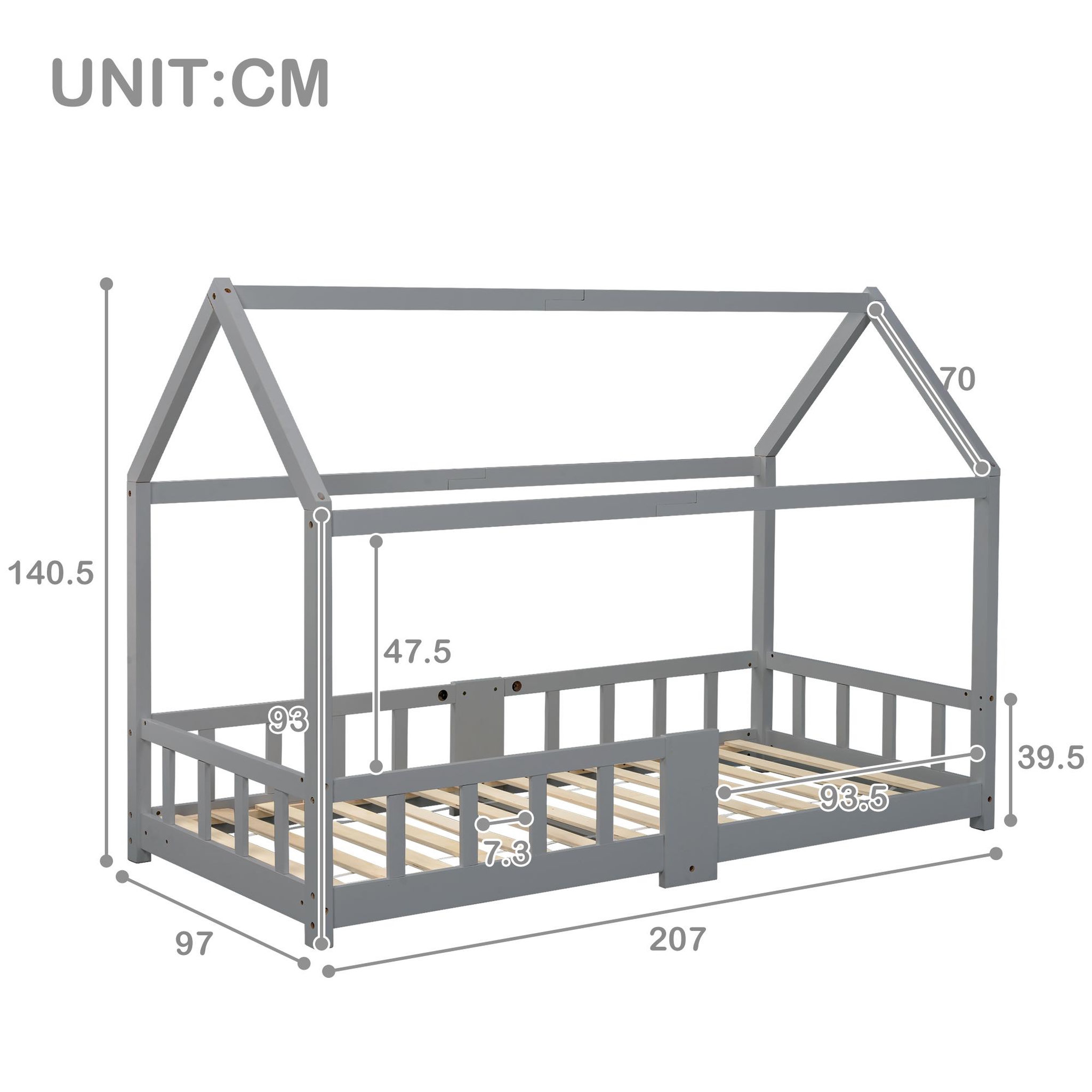 Voir la diapositive 4 : MERAX Lit cabane enfant 90 x 200 cm avec sommier