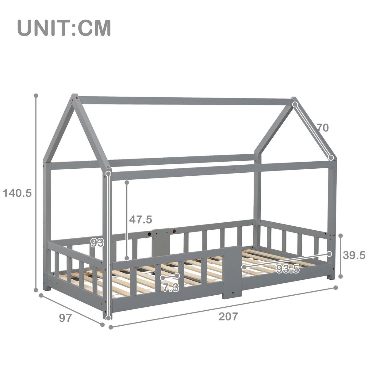 MERAX Lit cabane enfant 90 x 200 cm avec sommier
