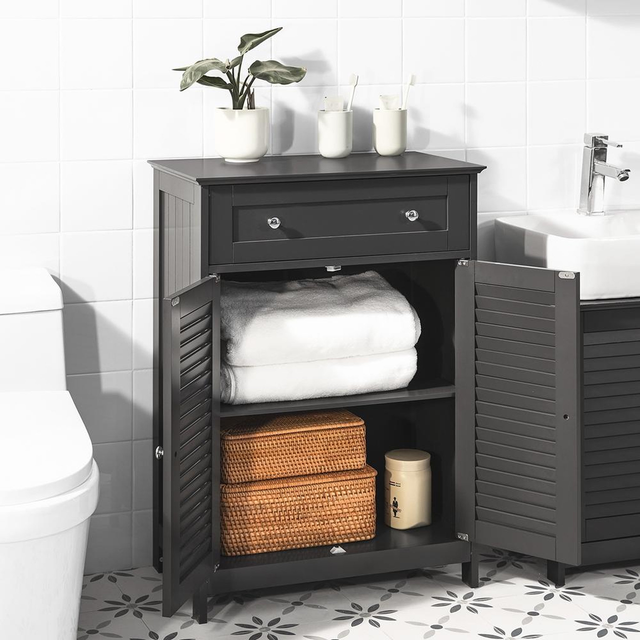 Voir la diapositive 4 : SOBUY SoBuy - Meuble de salle de bain bas avec un tiroir - Fonctionnel - FRG238