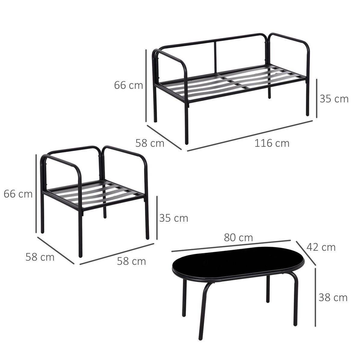 OUTSUNNY Ensemble salon de jardin 4 places 4 pièces avec coussins beige