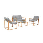 CONCEPT USINE Salon de jardin 4 places contemporain brun et coussins gris RABAT