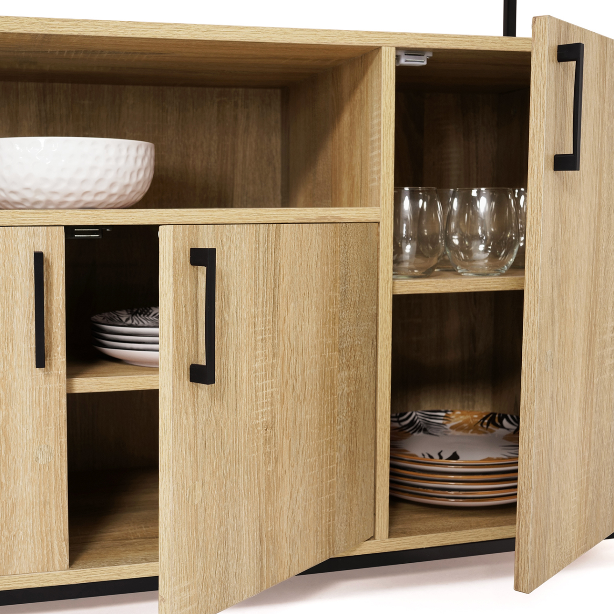 Voir la diapositive 6 : ID MARKET Buffet 140 cm detroit 4 portes avec niche design industriel