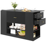 MERAX Ilot de cuisine 3 portes 2 tiroirs coloris noir mdf