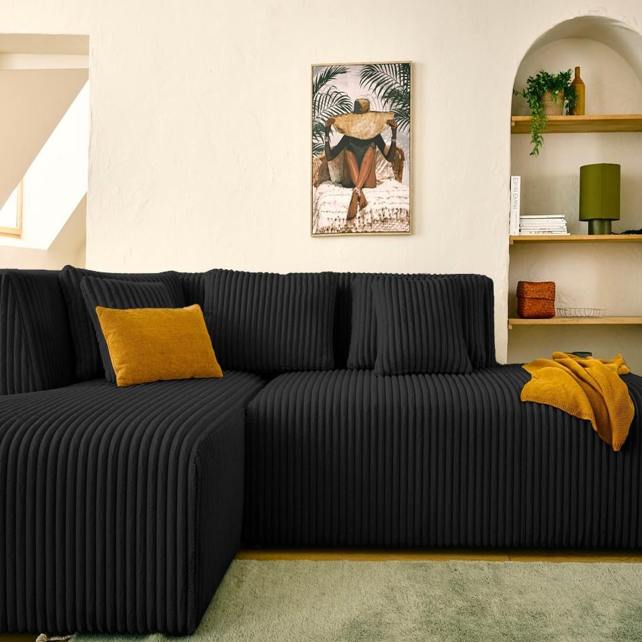 Voir la diapositive 3 : LISA DESIGN Victoire - canapé modulable d'angle gauche 4 places en velours côtelé grosses côtes