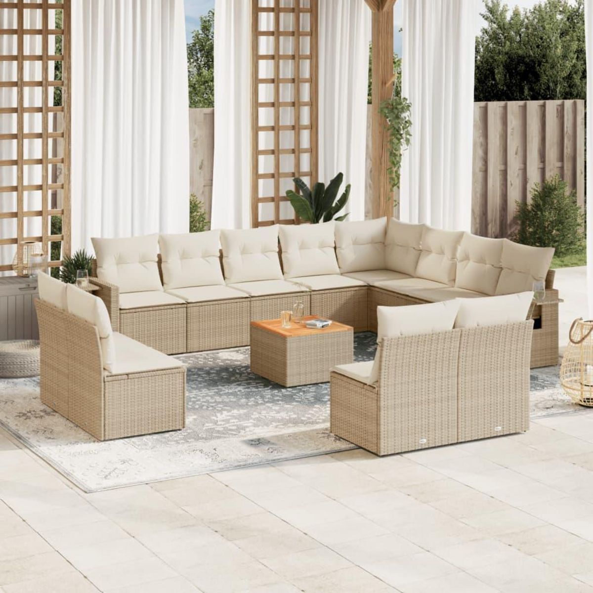 VIDAXL Salon de jardin avec coussins 13 pcs beige resine tressee
