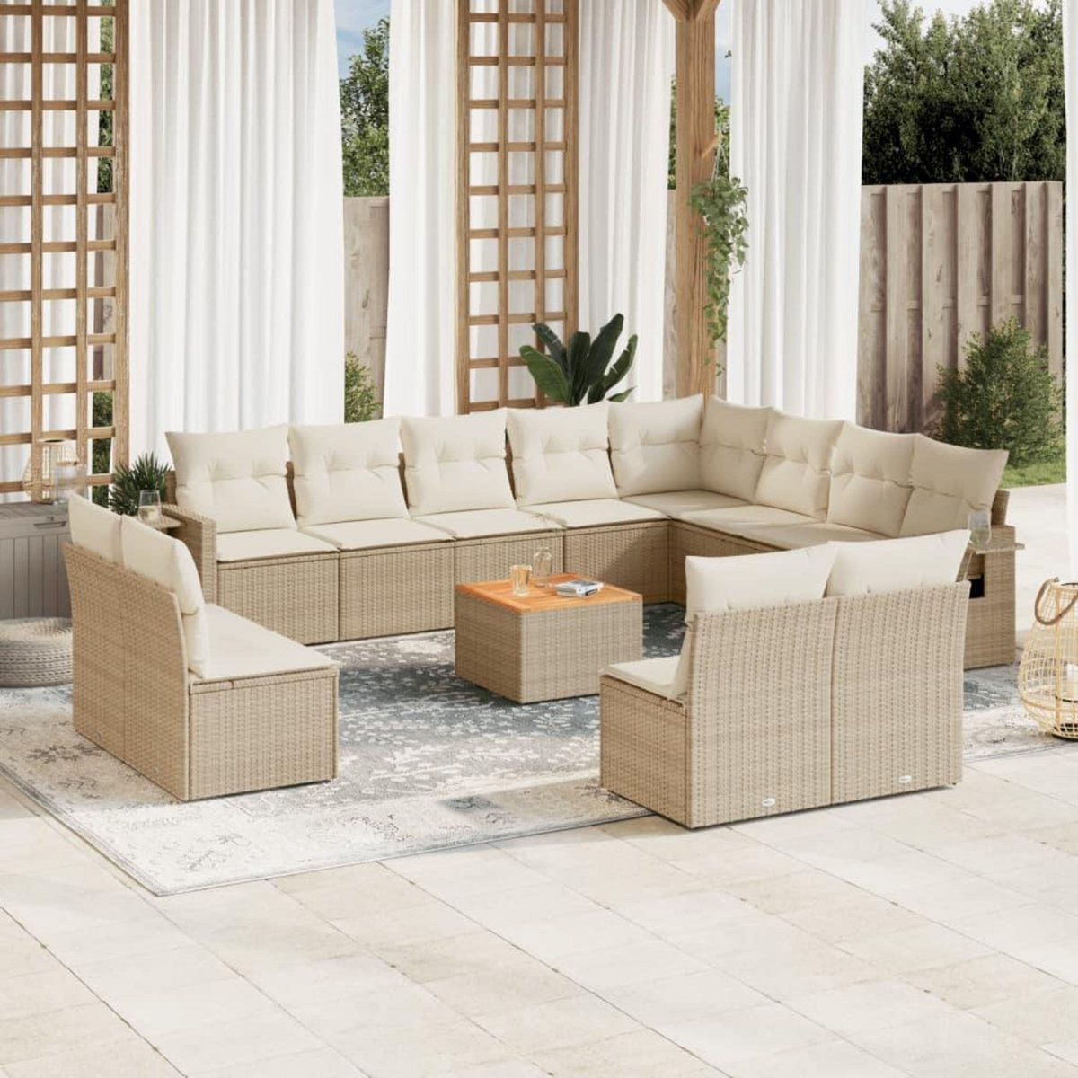 VIDAXL Salon de jardin avec coussins 13 pcs beige resine tressee