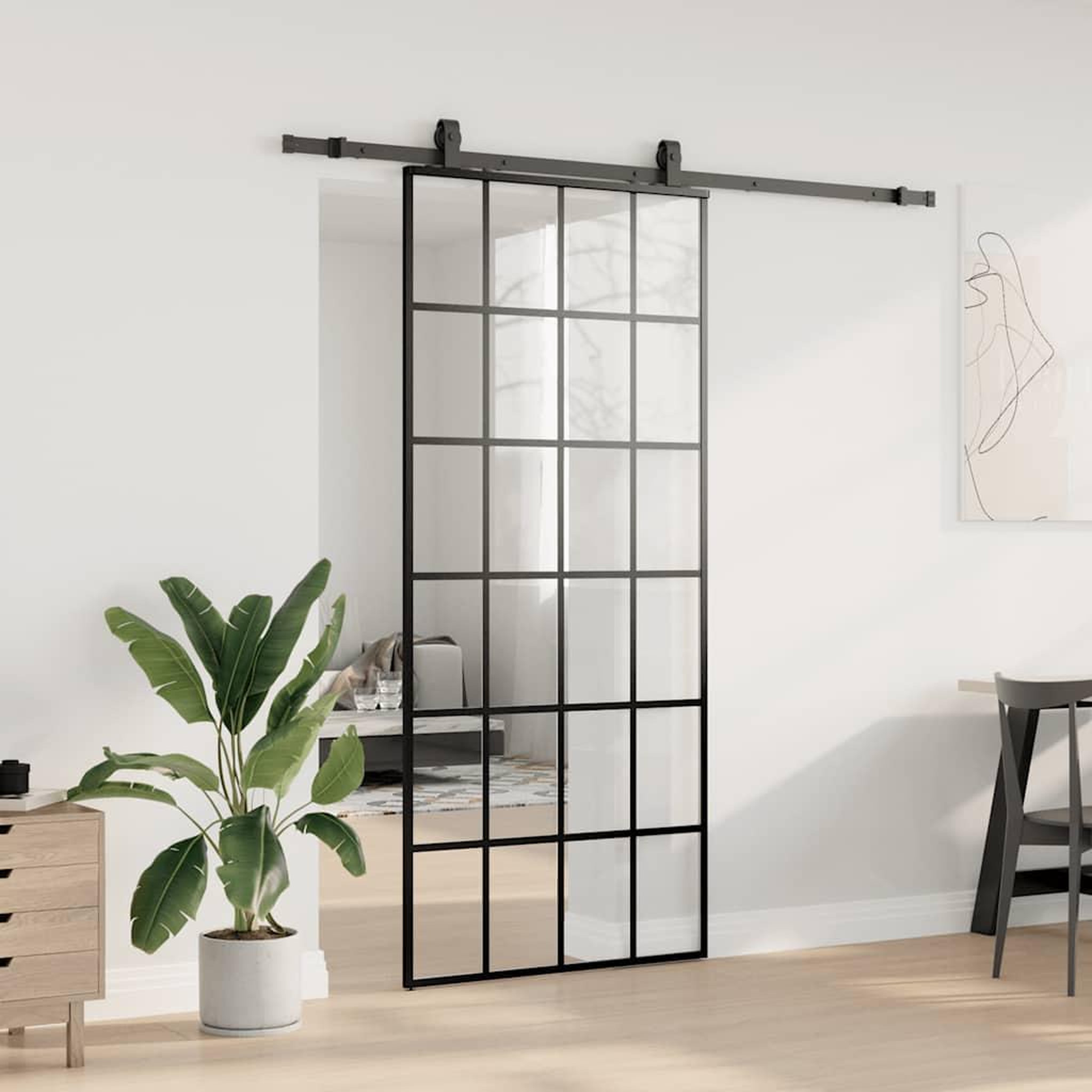 Voir la diapositive 3 : VIDAXL Porte coulissante kit de quincaillerie noir 90x205 cm verre ESG