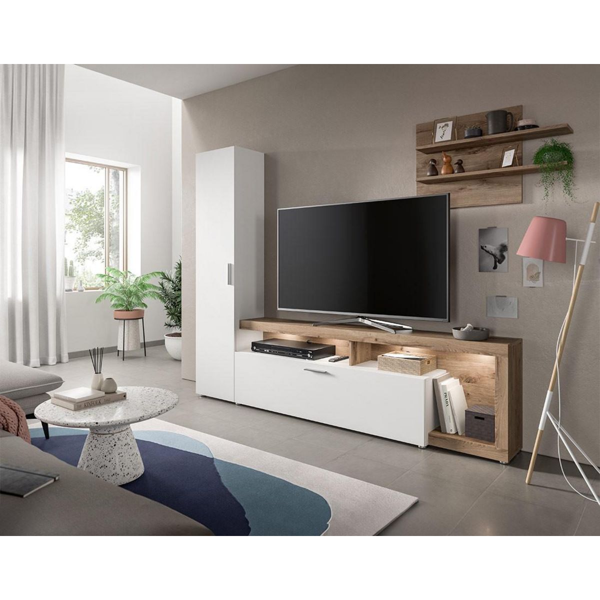BEST MOBILIER Bromley - ensemble meuble tv - effet bois et blanc - 218 cm