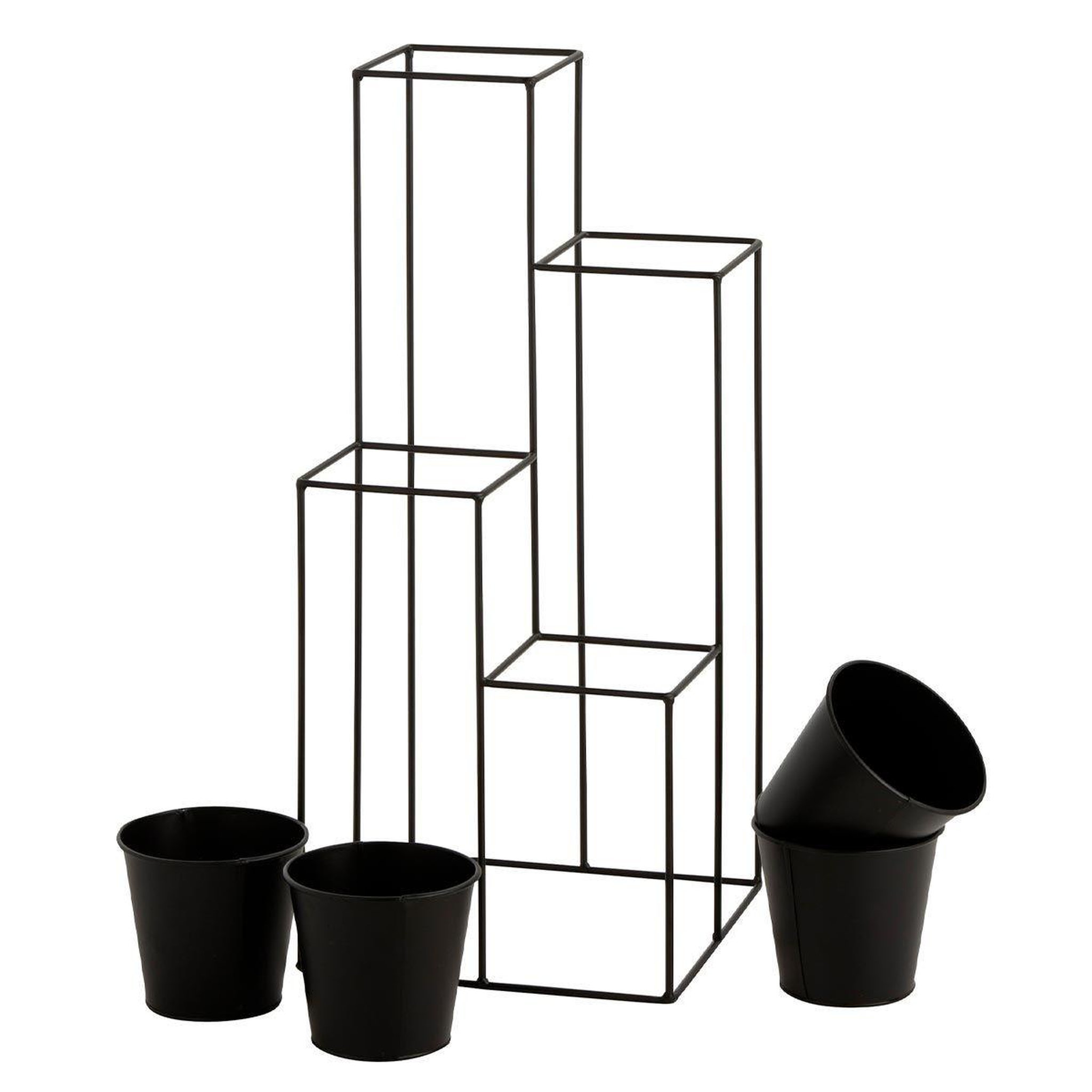 Voir la diapositive 2 : J-LINE Lot de 4 cache-pots sur pied  étagère  70cm noir