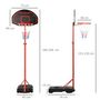 Voir la diapositive 3 : HOMCOM Panier de Basket-Ball sur pied avec poteau panneau, base de lestage sur roulettes hauteur réglable 1,55 - 2,1 m rouge noir