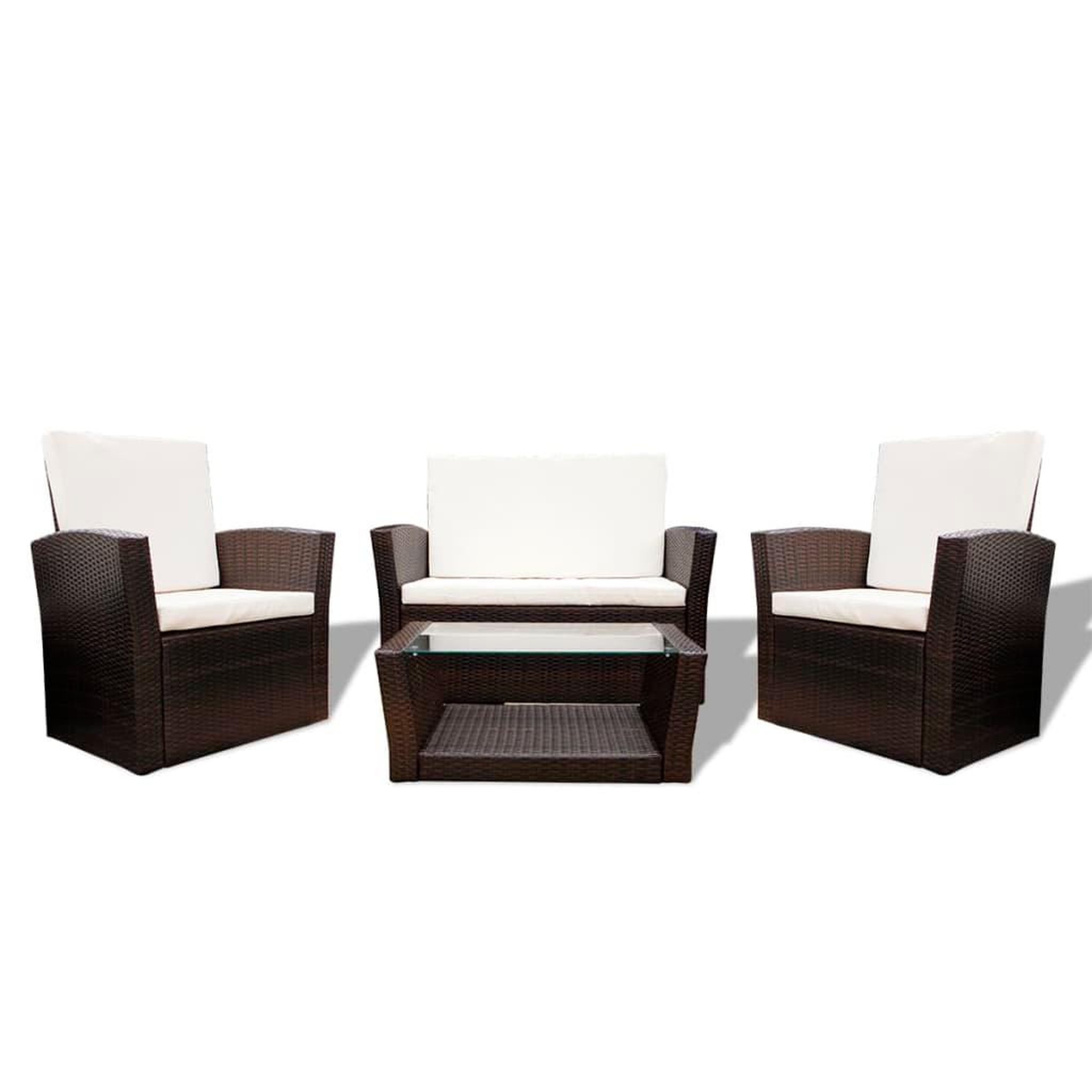 Voir la diapositive 2 : VIDAXL Salon de jardin 4 pcs avec coussins Resine tressee Marron
