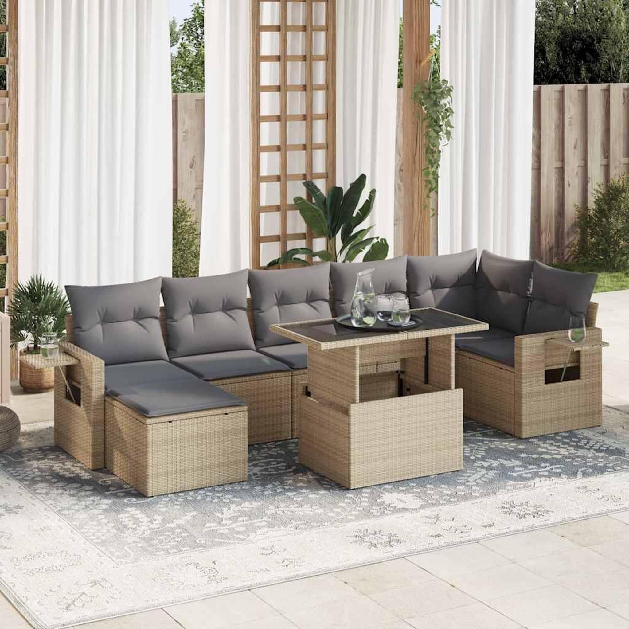 VIDAXL Salon de jardin avec coussins 8 pcs beige resine tressee