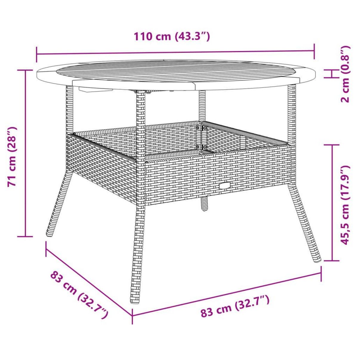 VIDAXL Table de jardin et dessus en bois d'acacia gris resine tressee