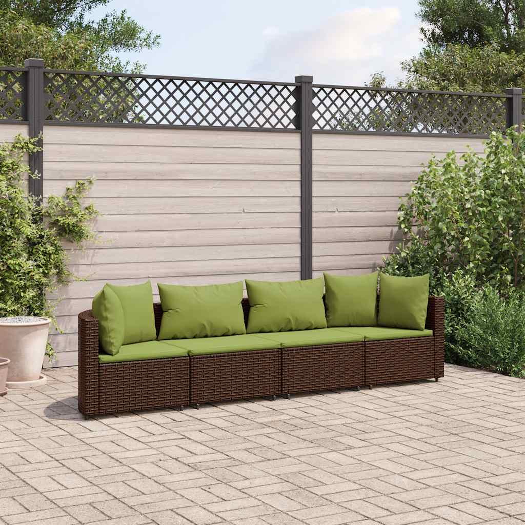 VIDAXL Salon de jardin 4 pcs avec coussins marron resine tressee