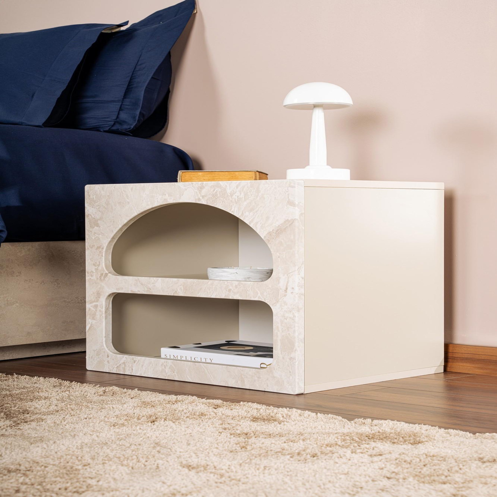 Voir la diapositive 4 : Habitat et Jardin Table de chevet en bois  lorin  50 x 40 x 50 cm - marbre travertin