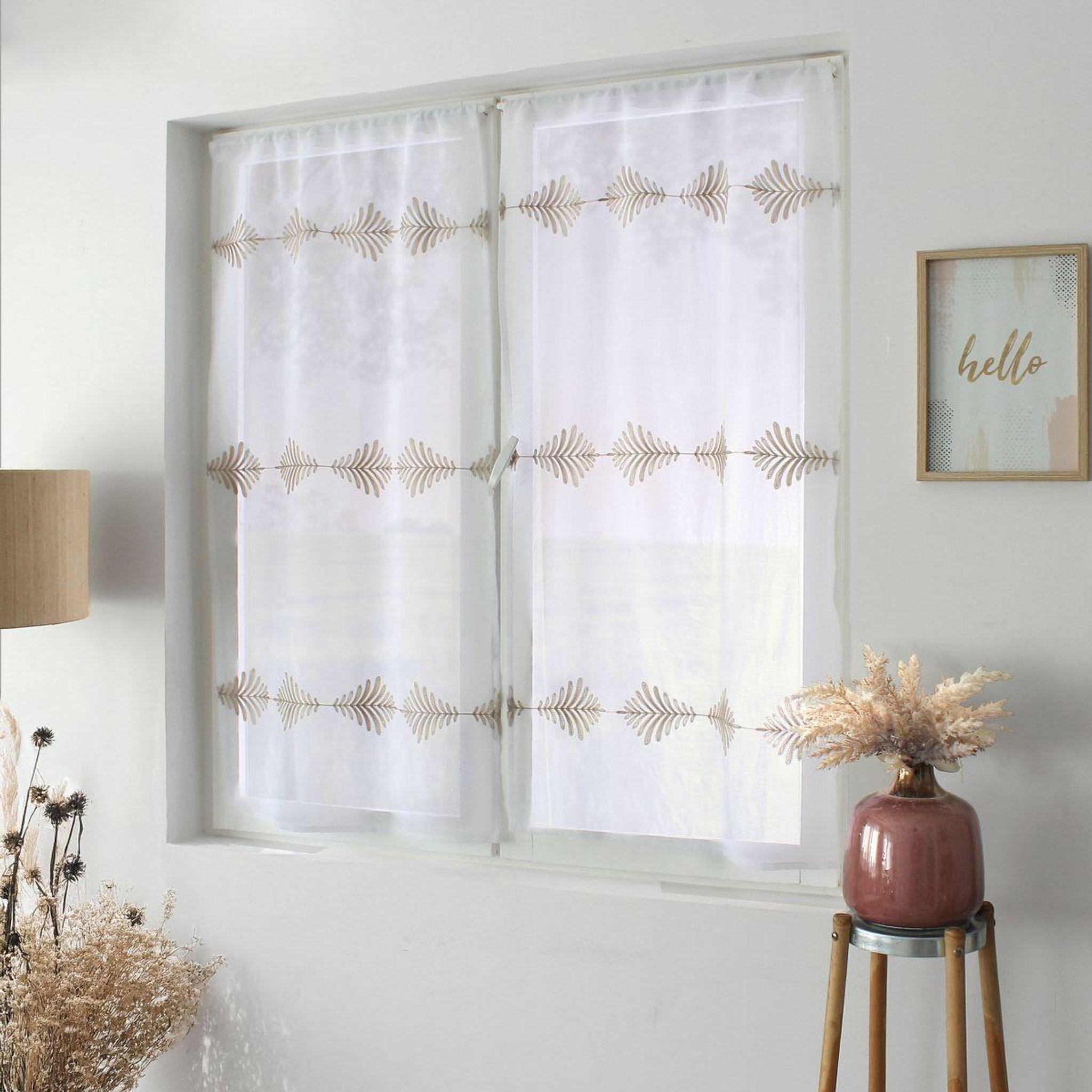 ENJOY HOME Paire de voilage brodé  ebène  60x90cm blanc & beige