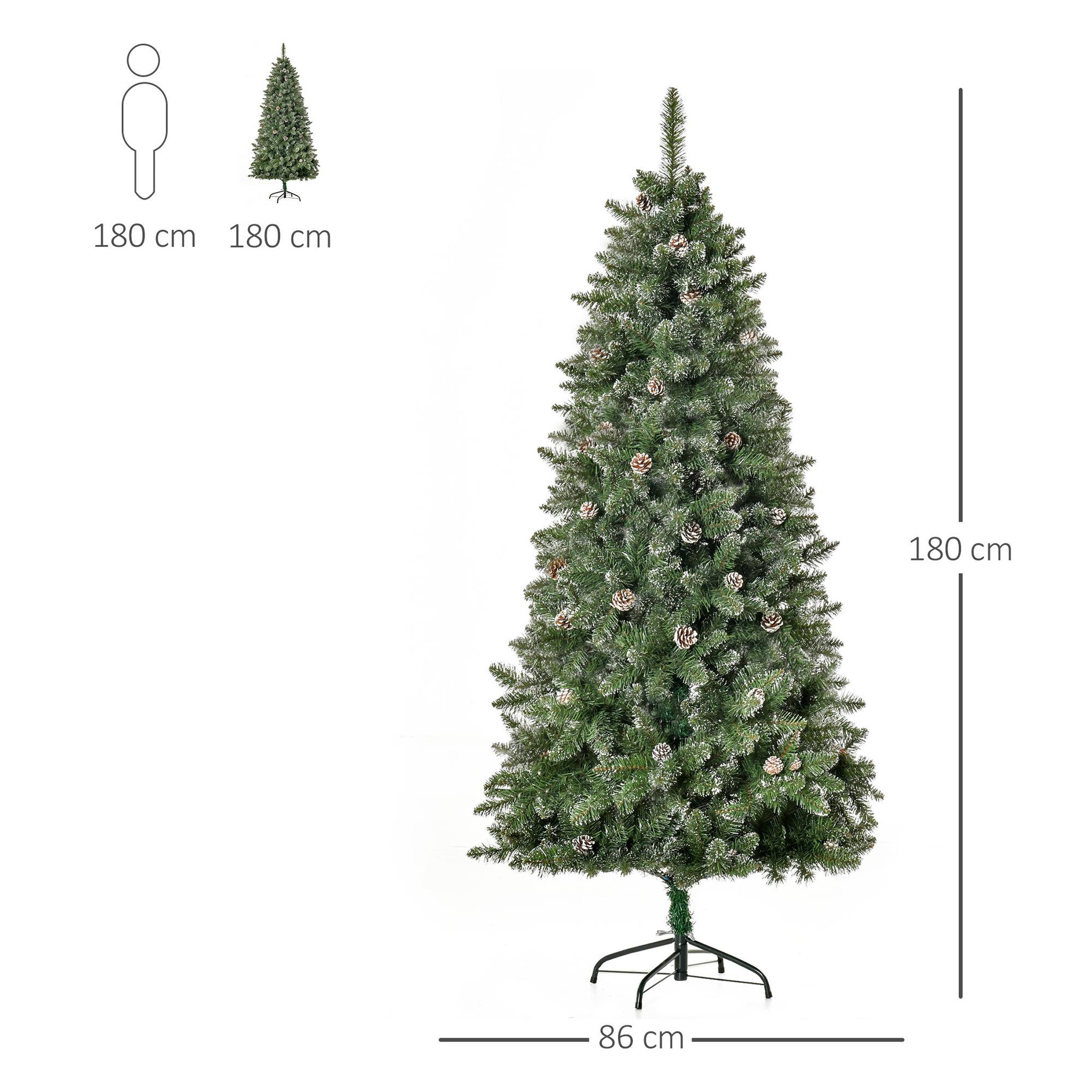 Voir la diapositive 3 : HOMCOM Sapin de Noël artificiel aspect enneigé Ø 86 x 180H cm 50 pommes de pin 718 branches épines imitation Nordmann grand réalisme