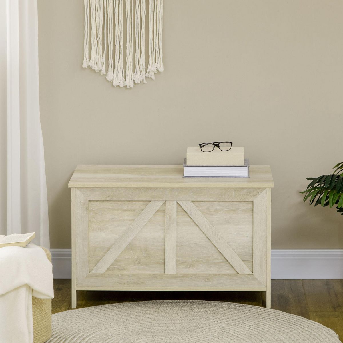 HOMCOM Coffre de rangement en bois sur pied style campagne chic dim. 76L x 39l x 48H cm aspect bois clair