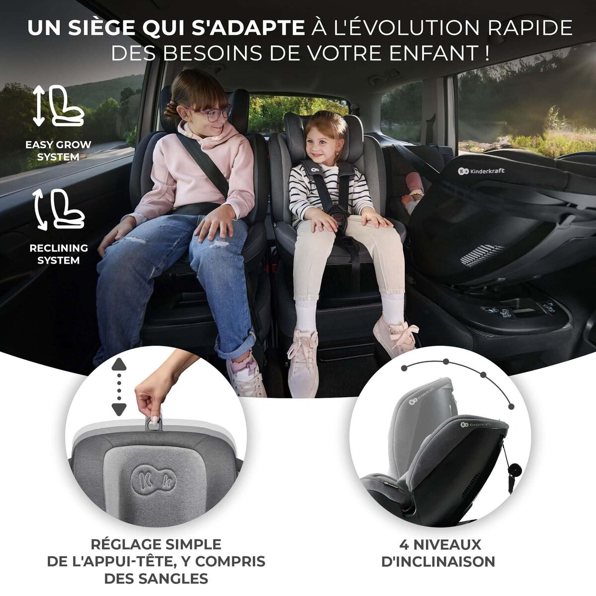 KINDERKRAFT Siège auto 4 en 1 avec rotation facile et sécurité renforcée