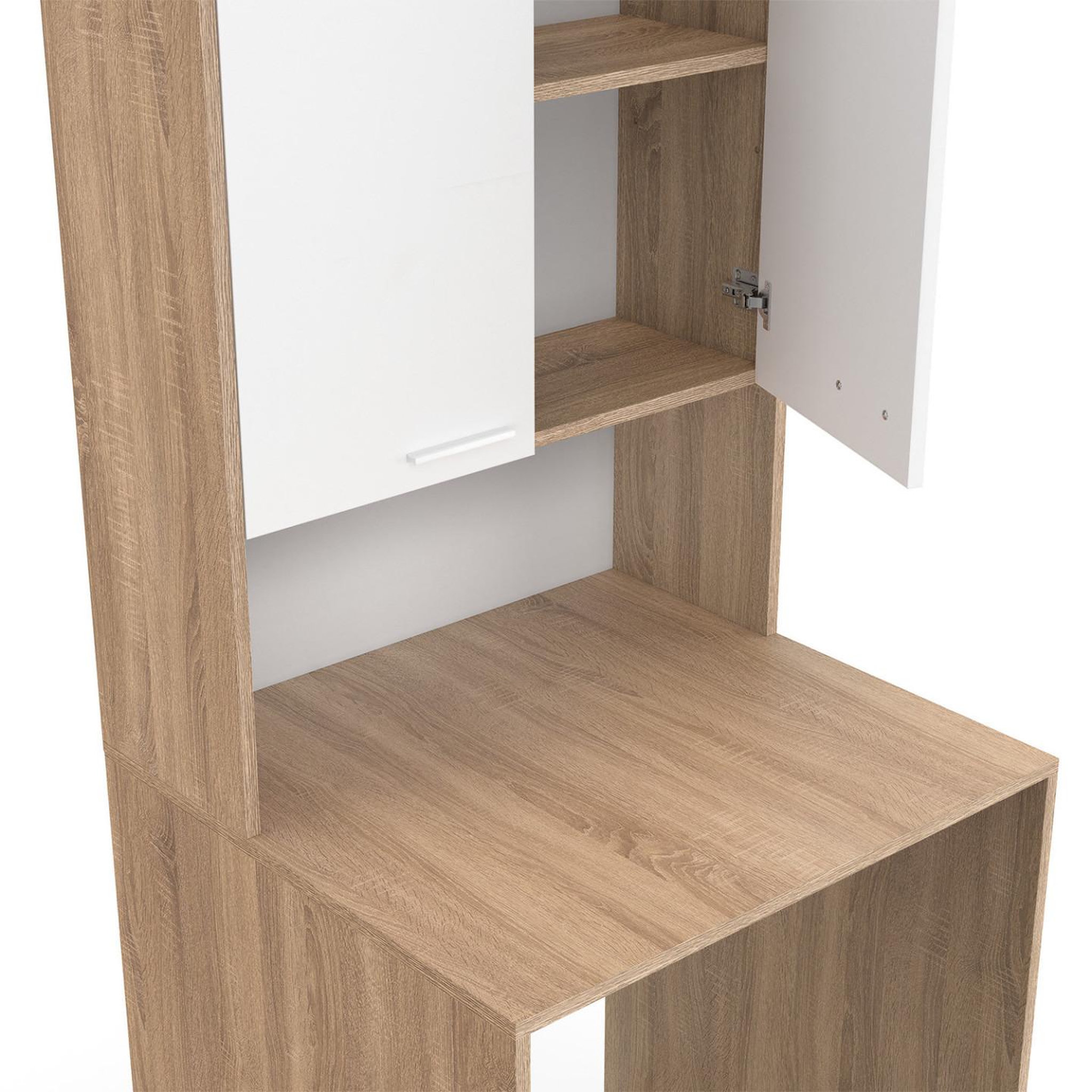 Voir la diapositive 6 : ID MARKET Meuble dessus de machine à laver wallis avec placard bois façon hêtre et blanc