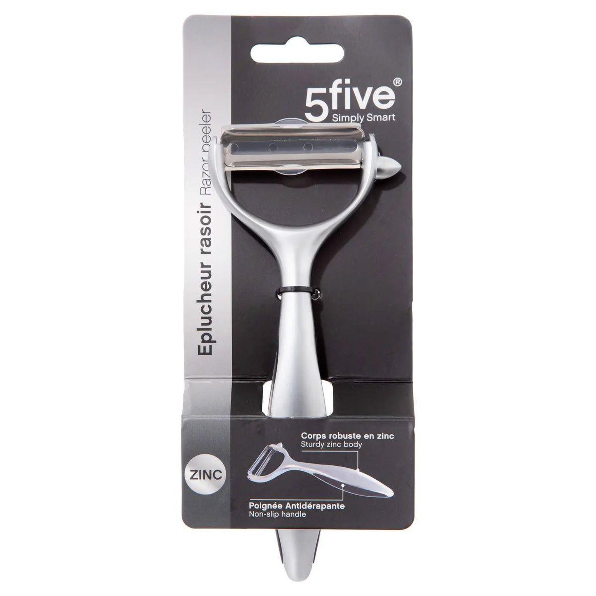 Voir la diapositive 3 : FIVE Éplucheur rasoir antidérapant  zinc  15cm argent