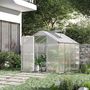 Voir la diapositive 2 : OUTSUNNY Serre de jardin aluminium polycarbonate 4,6 m² dim. 2,42L x 1,9l x 1,95H m fondation lucarne porte loquet