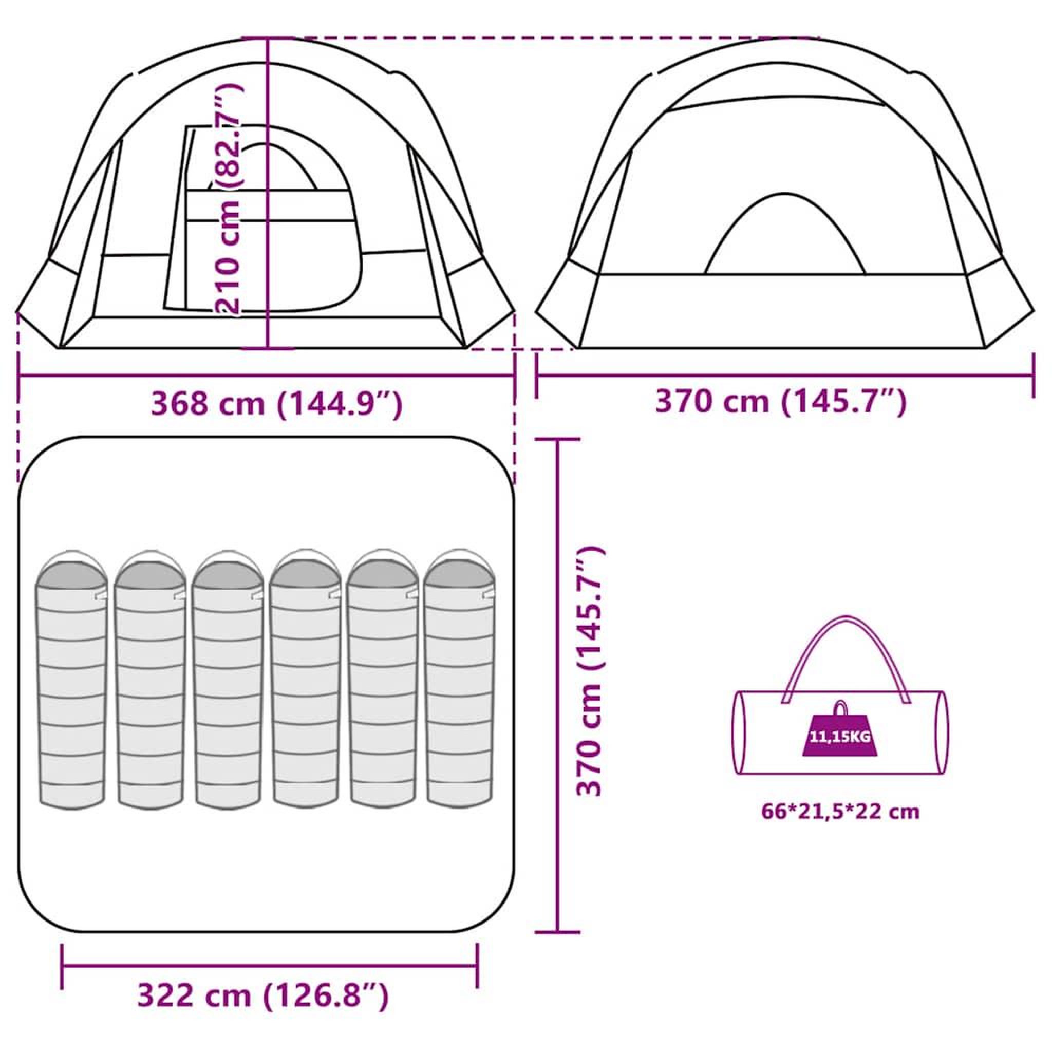 Voir la diapositive 6 : VIDAXL Tente de cabine familiale 6 personnes bleu impermeable