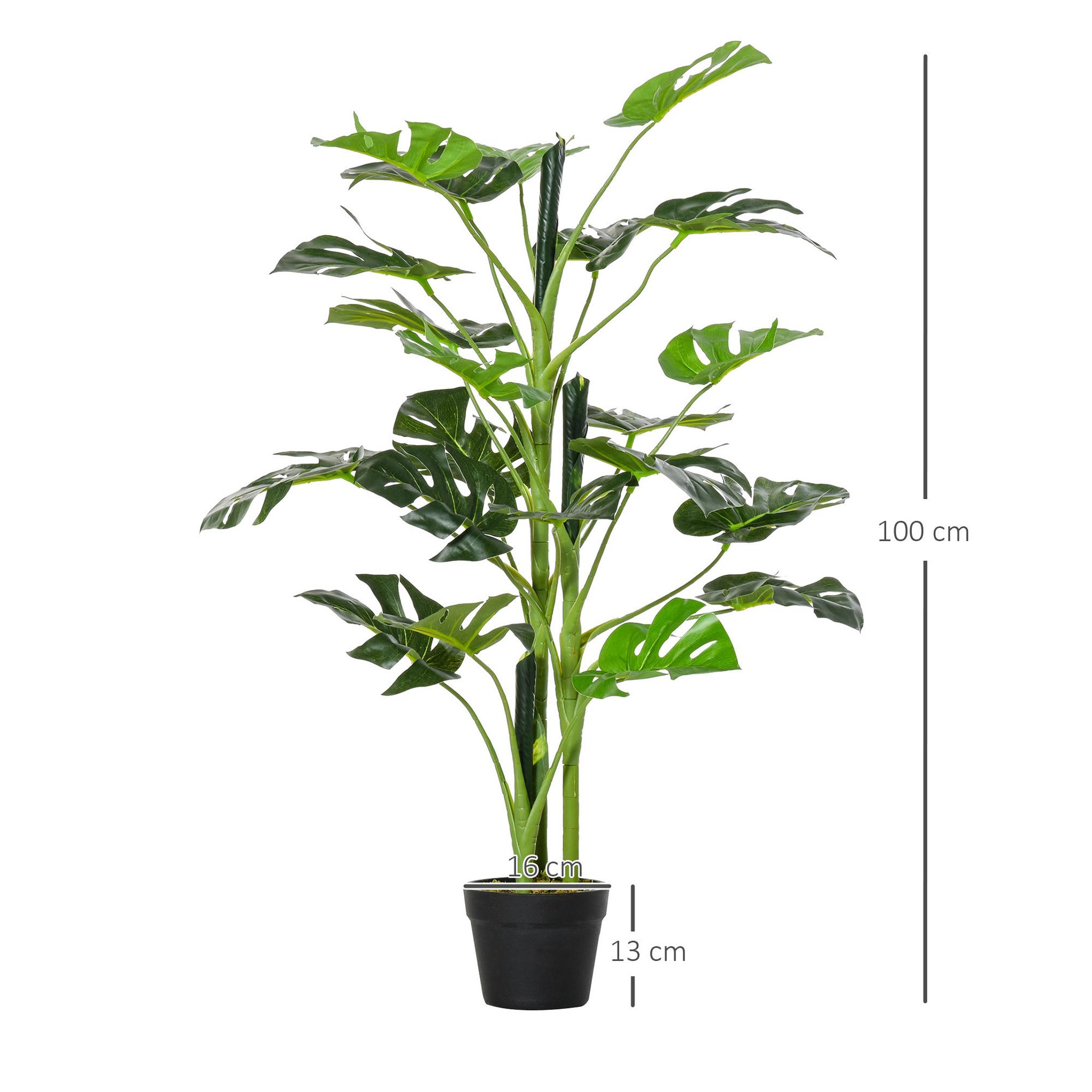 Voir la diapositive 3 : OUTSUNNY Arbre artificiel plante artificielle Monstera H. 100 cm tronc branches lichen feuilles de tortue grand réalisme pot inclus