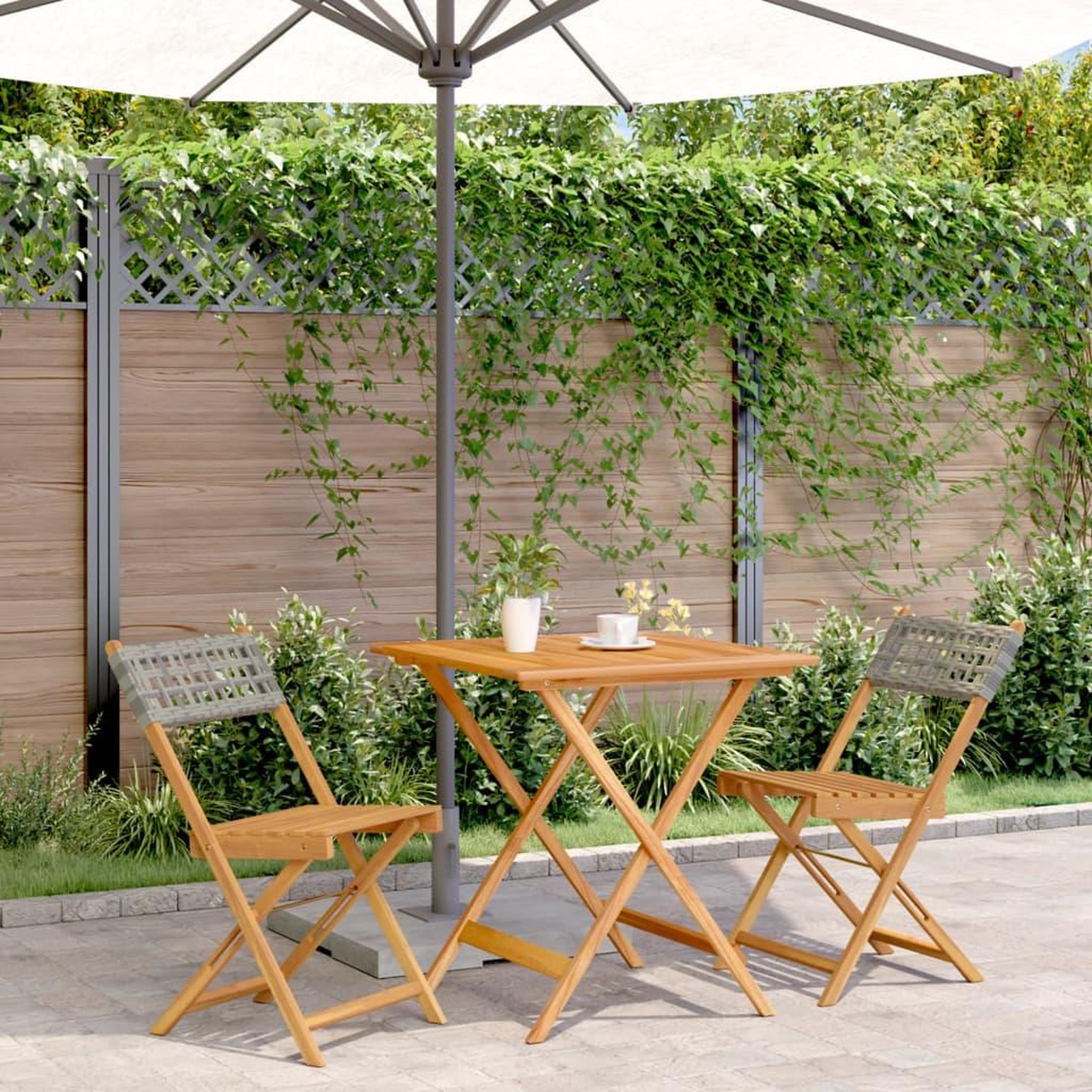 VIDAXL Ensemble de bistro 3 pcs gris resine tressee et bois massif