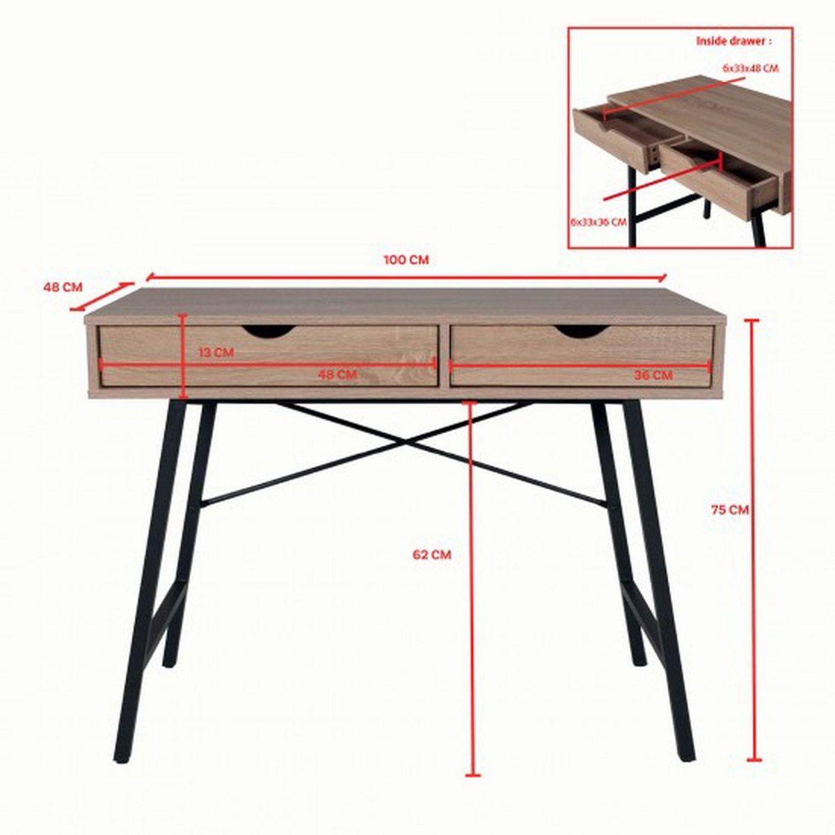 Bureau droit 2 tiroirs L100cm BROOKLINE