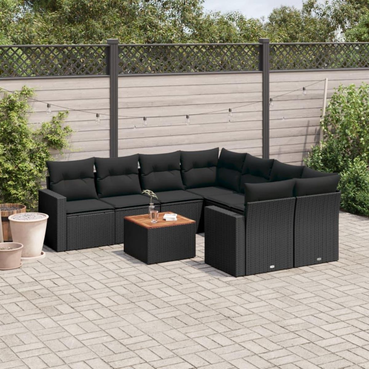 VIDAXL Salon de jardin 9 pcs avec coussins noir resine tressee