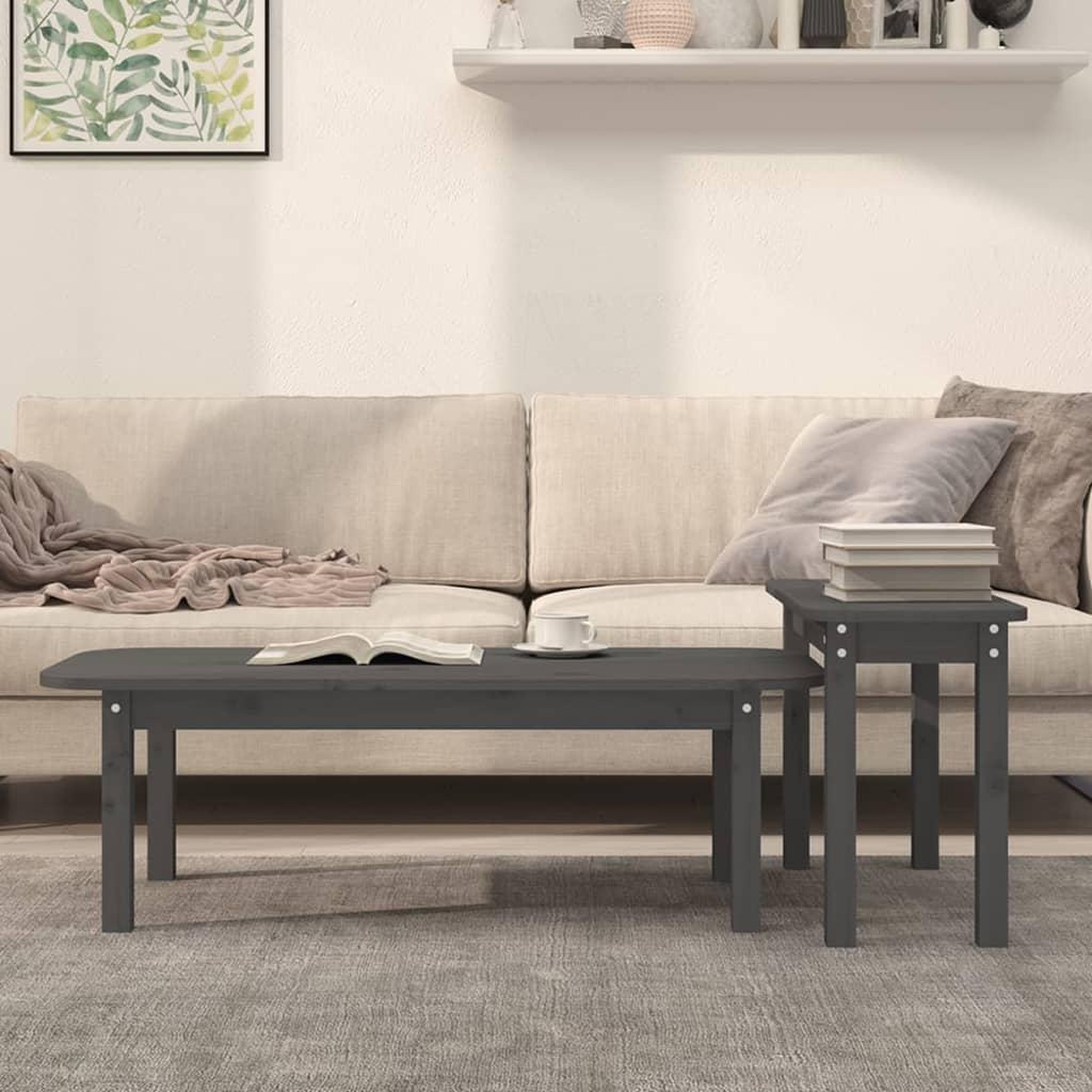 Voir la diapositive 3 : VIDAXL Ensemble de tables basses 2 pcs Gris Bois massif de pin