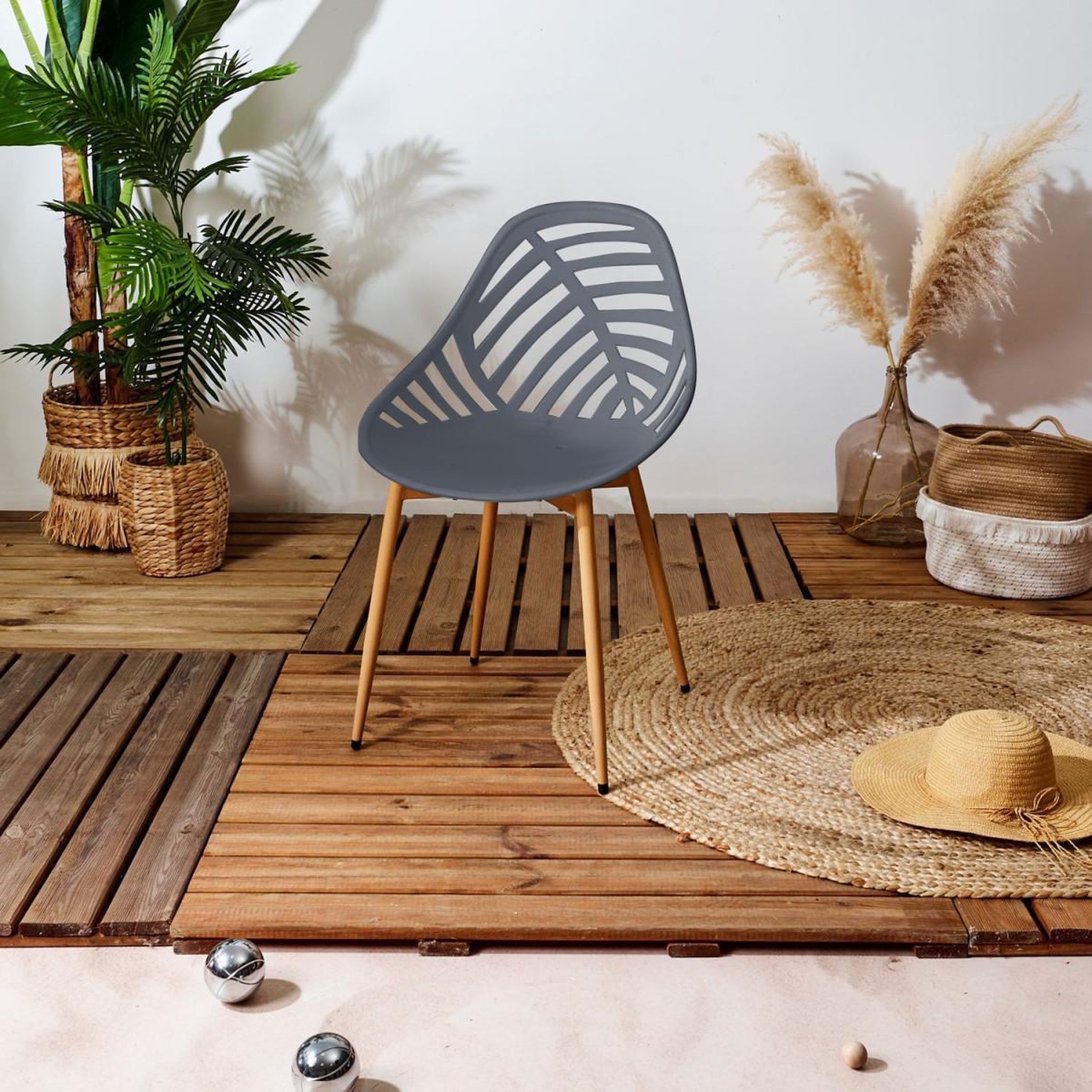 Voir la diapositive 3 : The Home Deco Factory Lot de 4 chaises de jardin  alameda  83cm gris