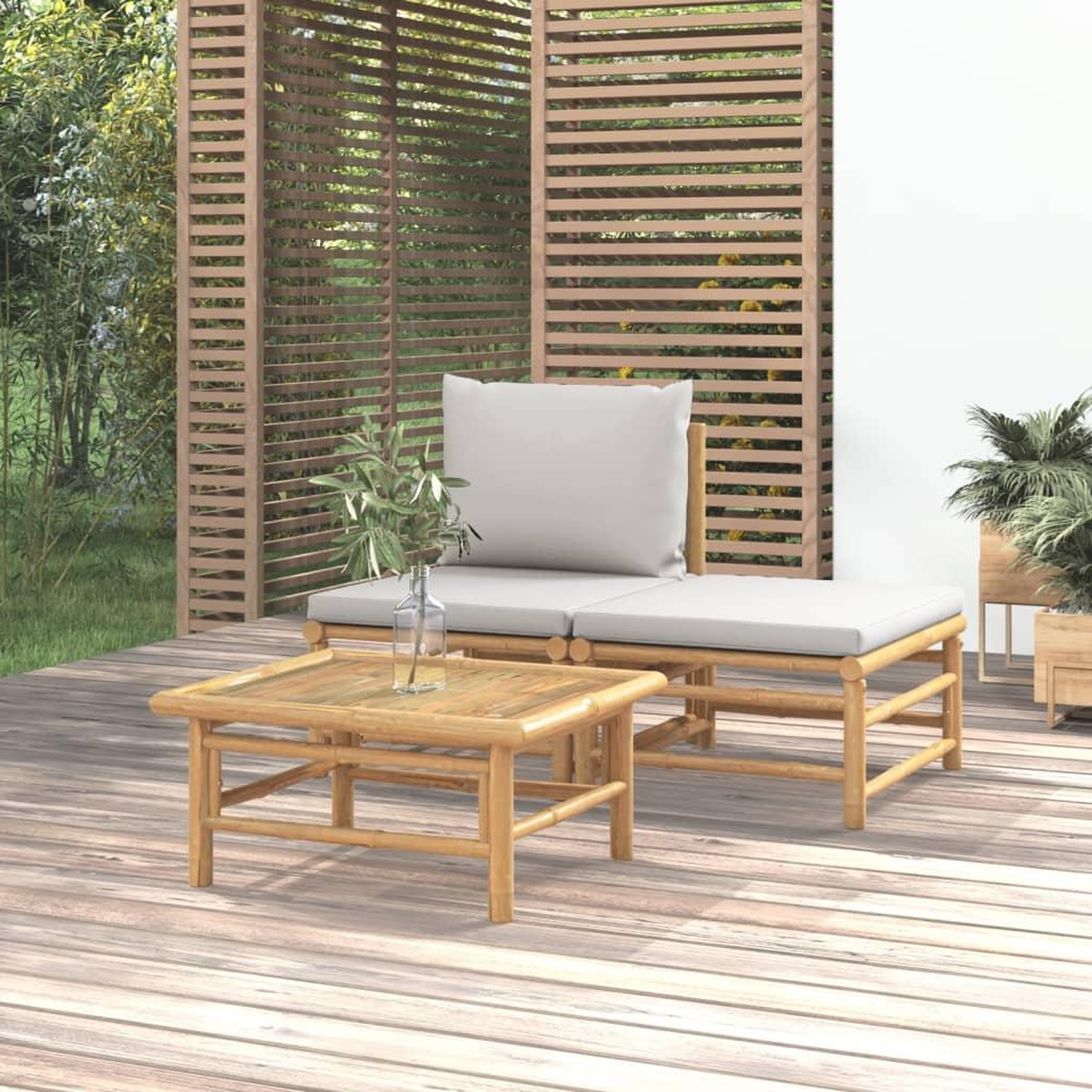 Voir la diapositive 1 : VIDAXL Salon de jardin 3 pcs avec coussins gris clair bambou