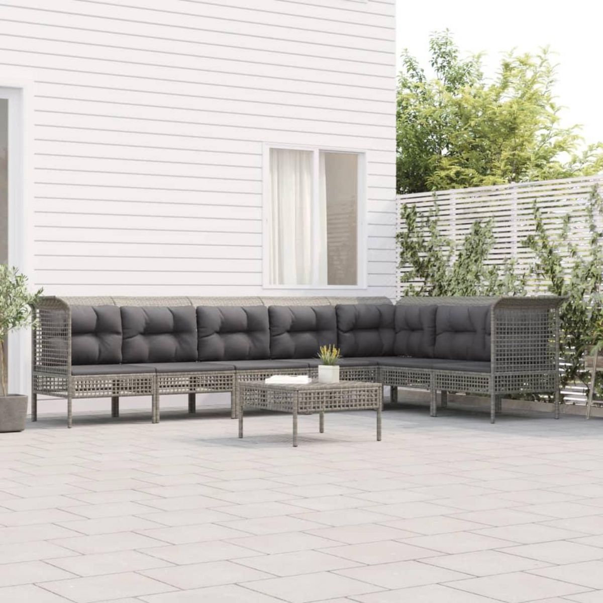 VIDAXL Salon de jardin 8 pcs avec coussins Gris Resine tressee