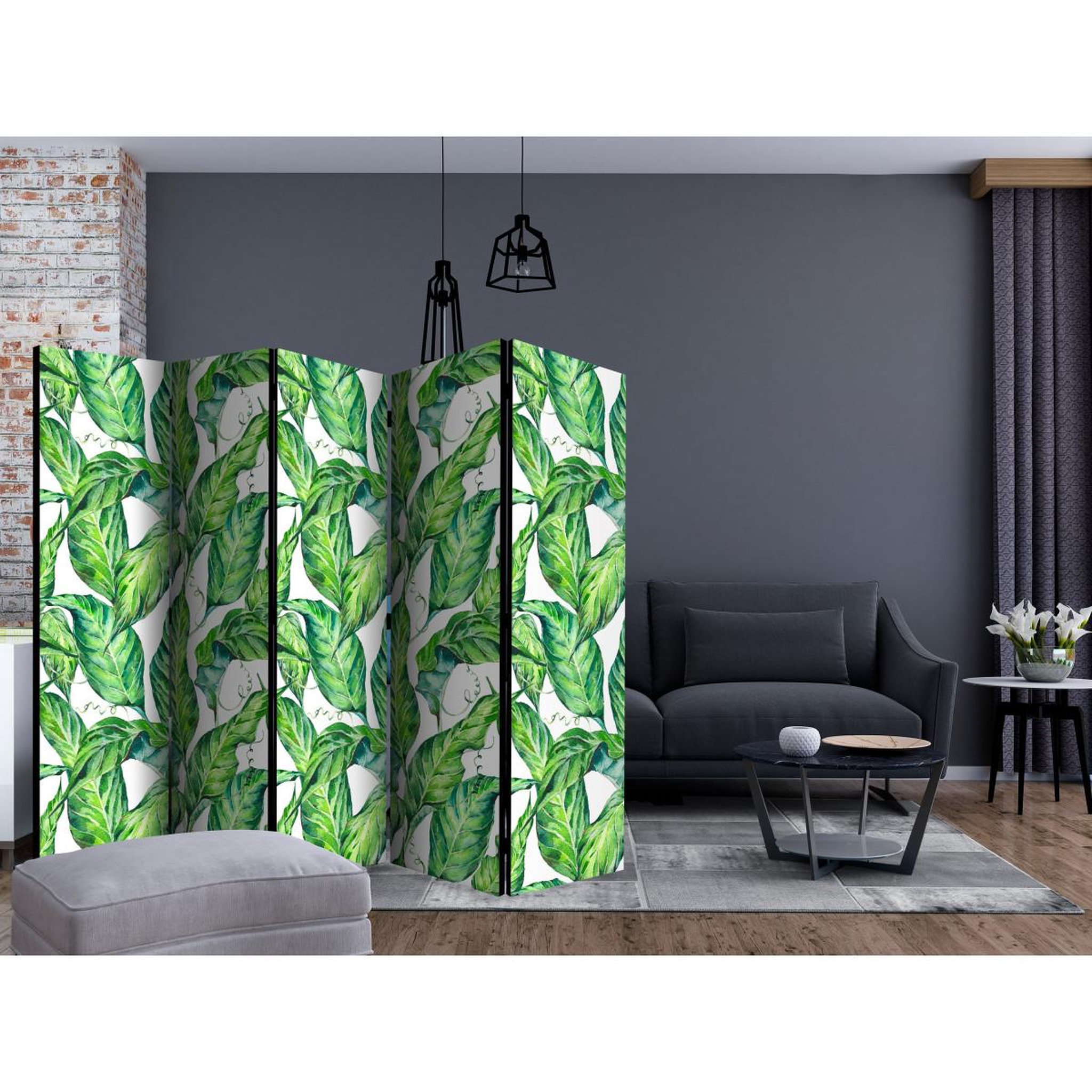 Voir la diapositive 2 : Paris Prix Paravent 5 volets  long leaves  172x225cm