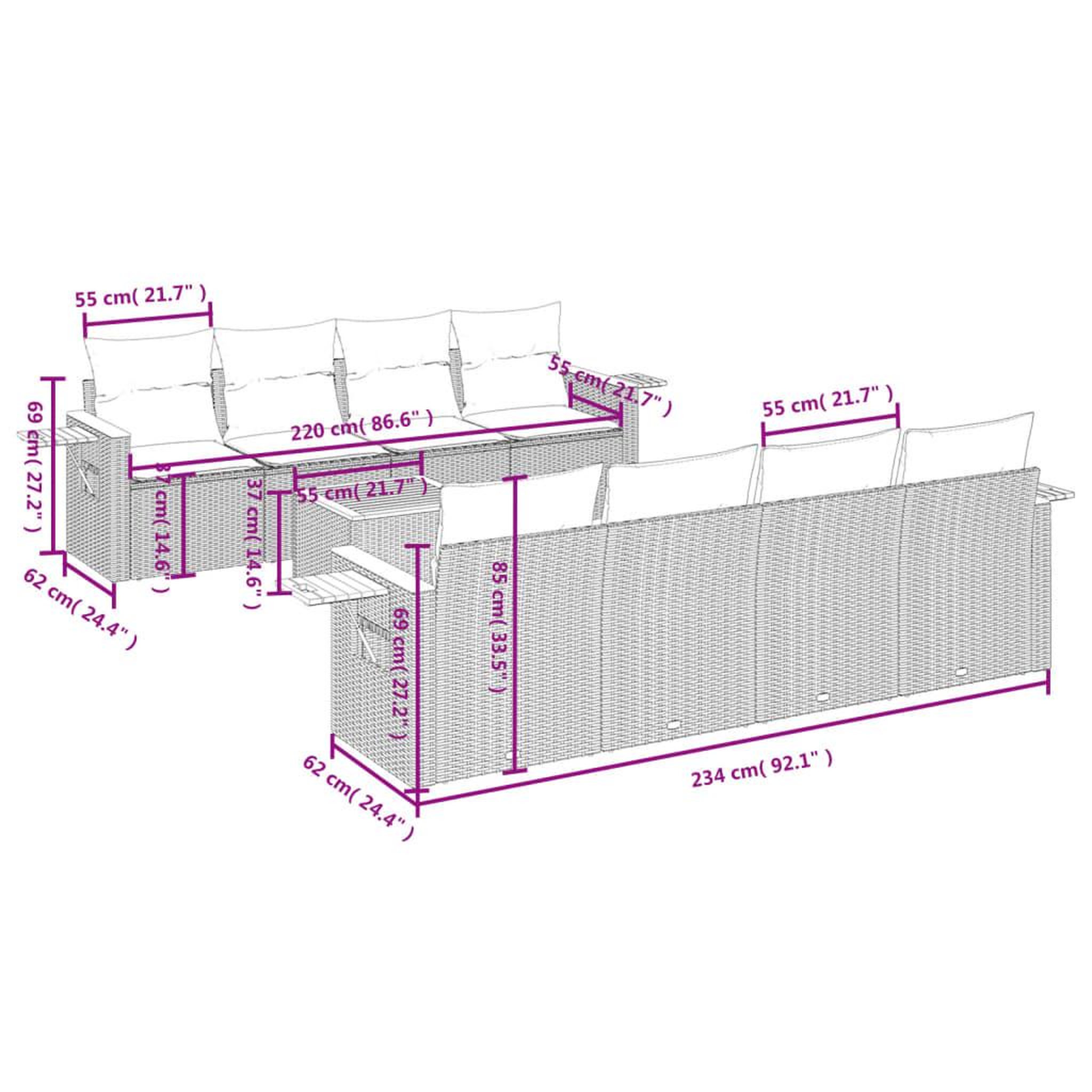 Voir la diapositive 6 : VIDAXL Salon de jardin avec coussins 9 pcs beige resine tressee