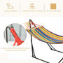 Voir la diapositive 6 : OUTSUNNY Hamac de jardin pliable avec support acier époxy et toile coton lin multicolore