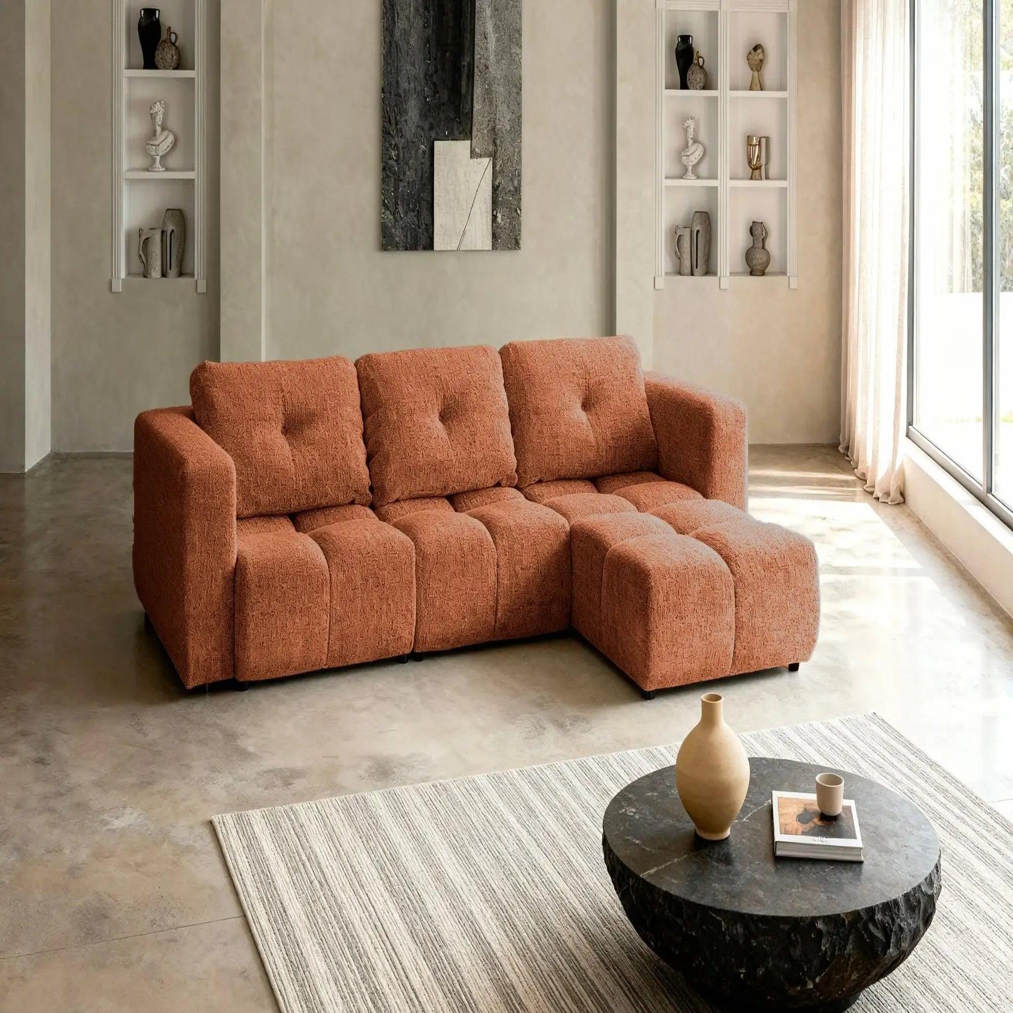 Voir la diapositive 2 : CASANOVA PARIS Romy 4 places - canapé d'angle convertible tissu chenille 4 places