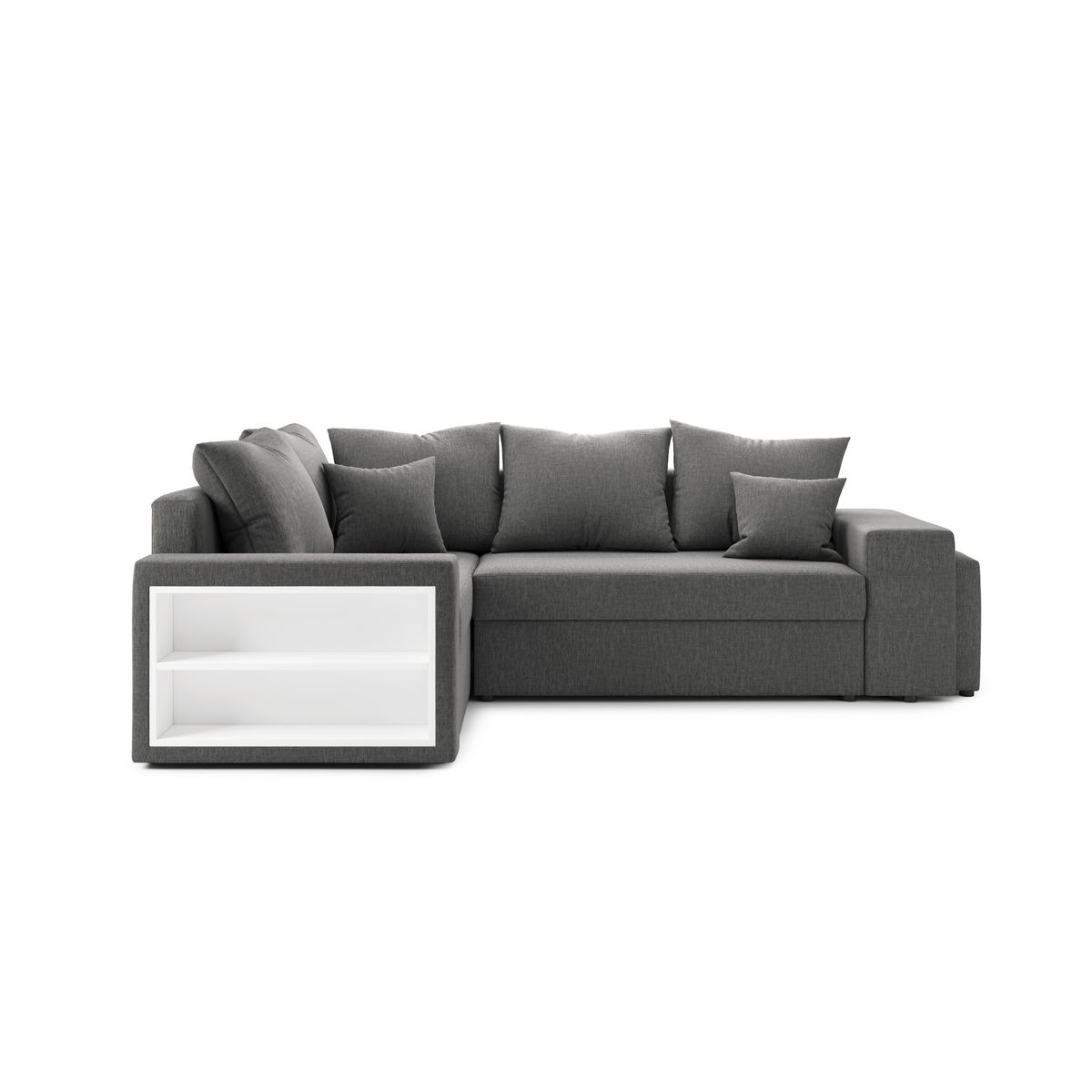 Canapé d'angle convertible réversible 5 places avec étagères et poufs intégrés AUSTIN XL