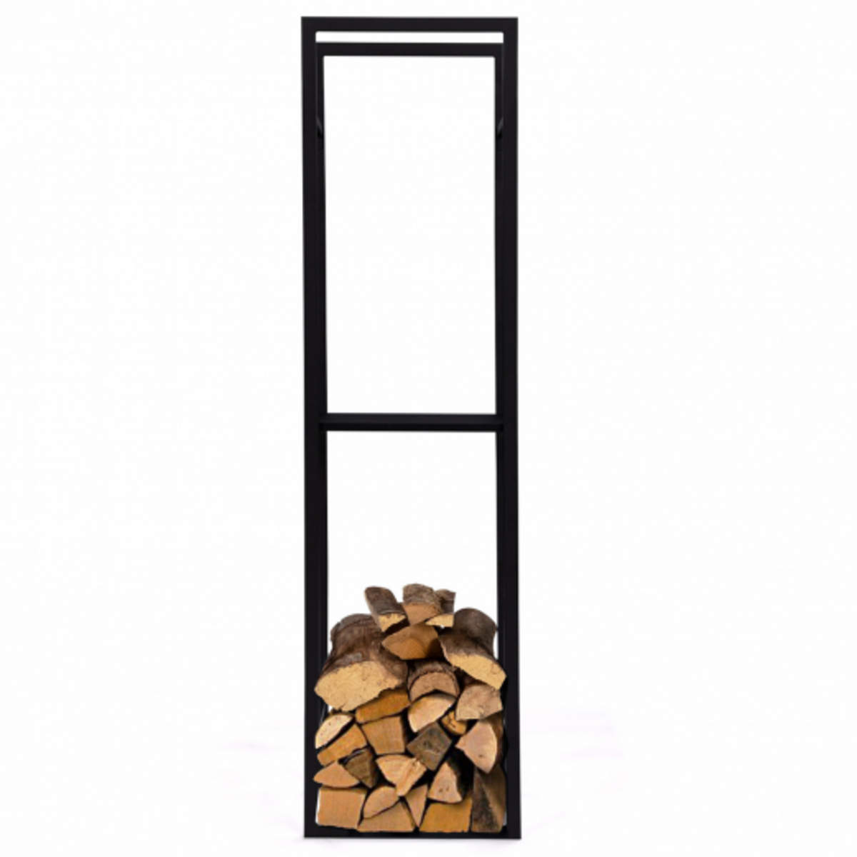 ID MARKET Range bûches vertical acier noir avec étagère H.170 CM pour cheminée