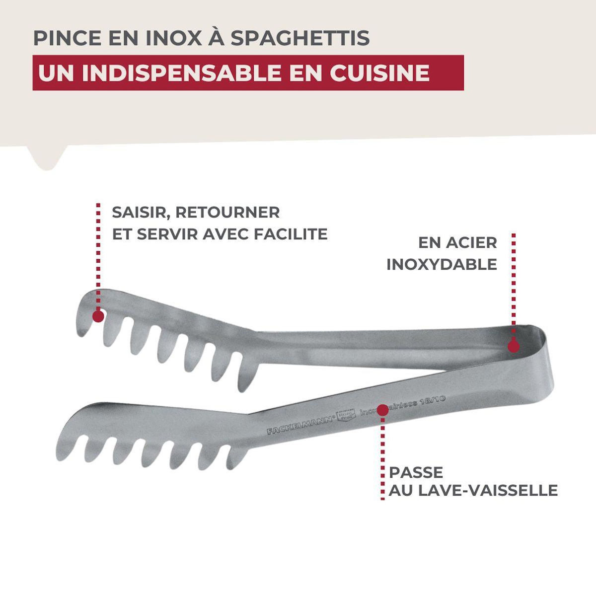 Fackelmann Pince à spaghettis, de cuisine en Acier inoxydable 19 cm Fackelmann