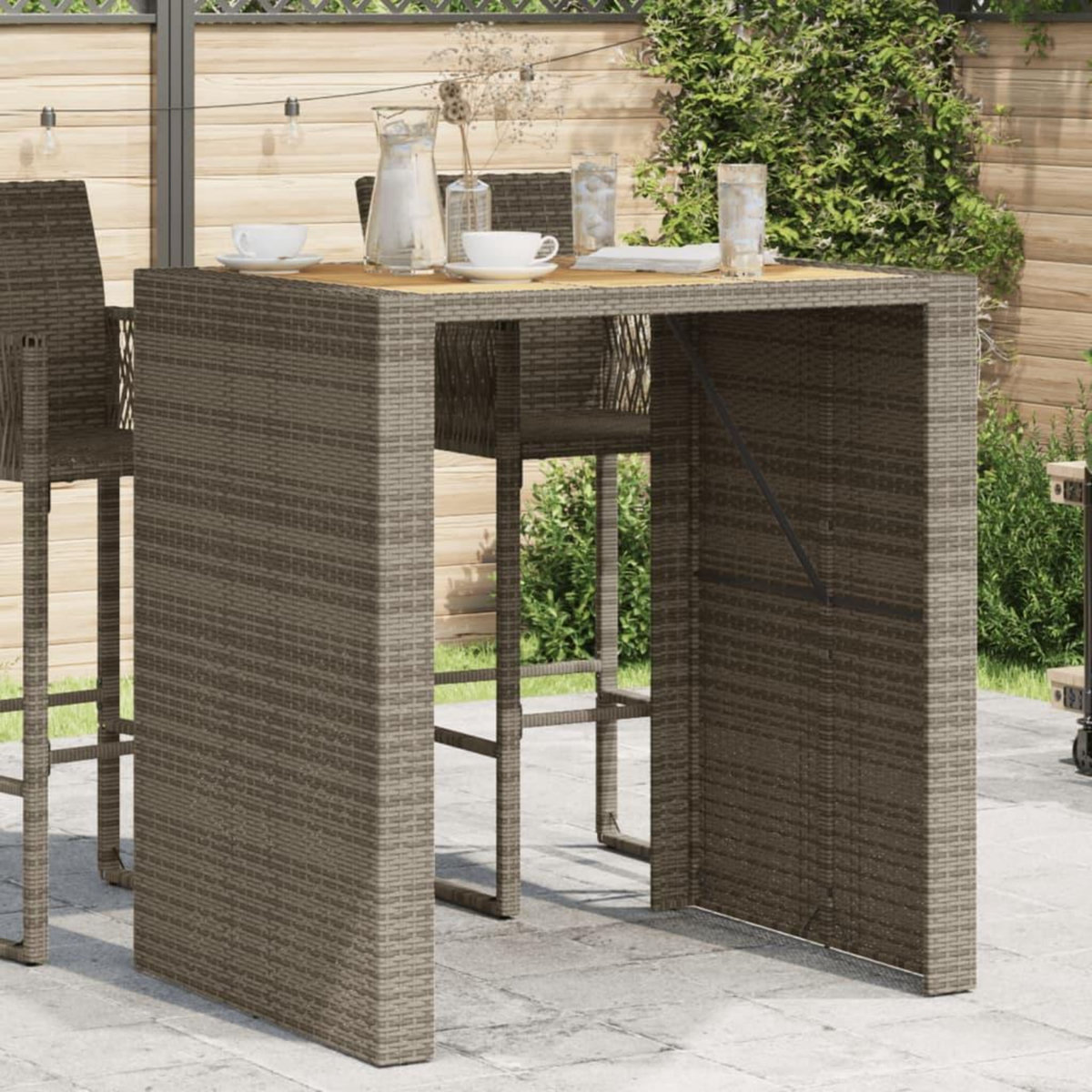 VIDAXL Table de bar de jardin et dessus en bois acacia resine tressee