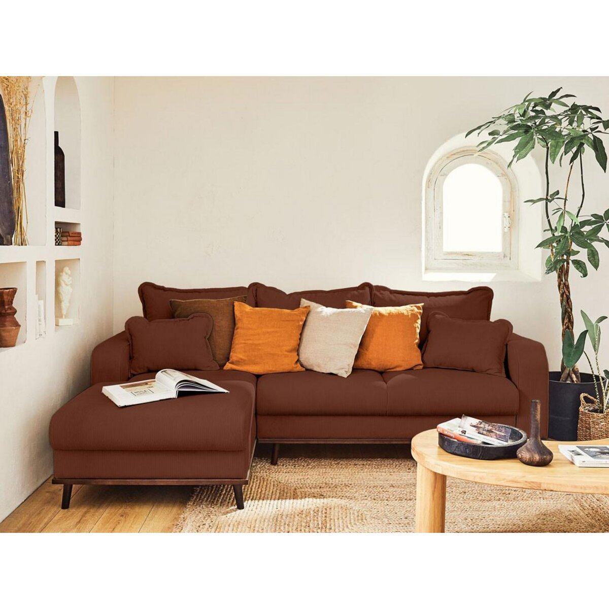 LISA DESIGN Albane - canapé d'angle gauche - 4 places - convertible avec coffre - en velours côtelé