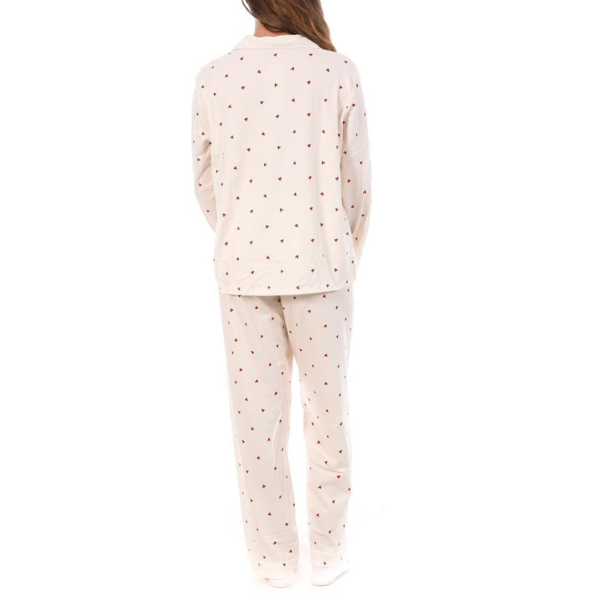 Lulu Castagnette Pyjama Beige/Rouge Femme Lulu Castagnette Petit cœurs