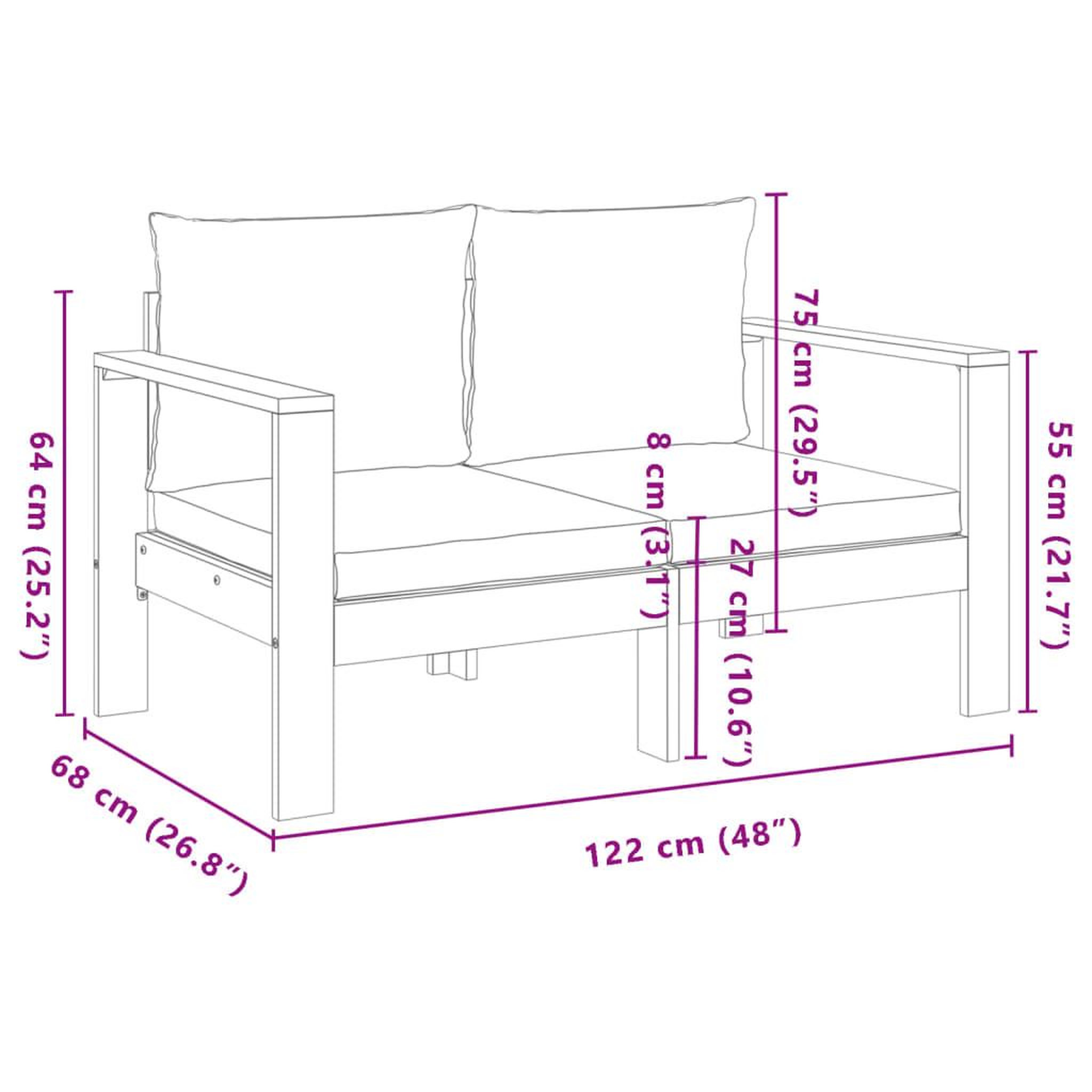 Voir la diapositive 6 : VIDAXL Canape de jardin avec coussins 2 places bois massif d'acacia