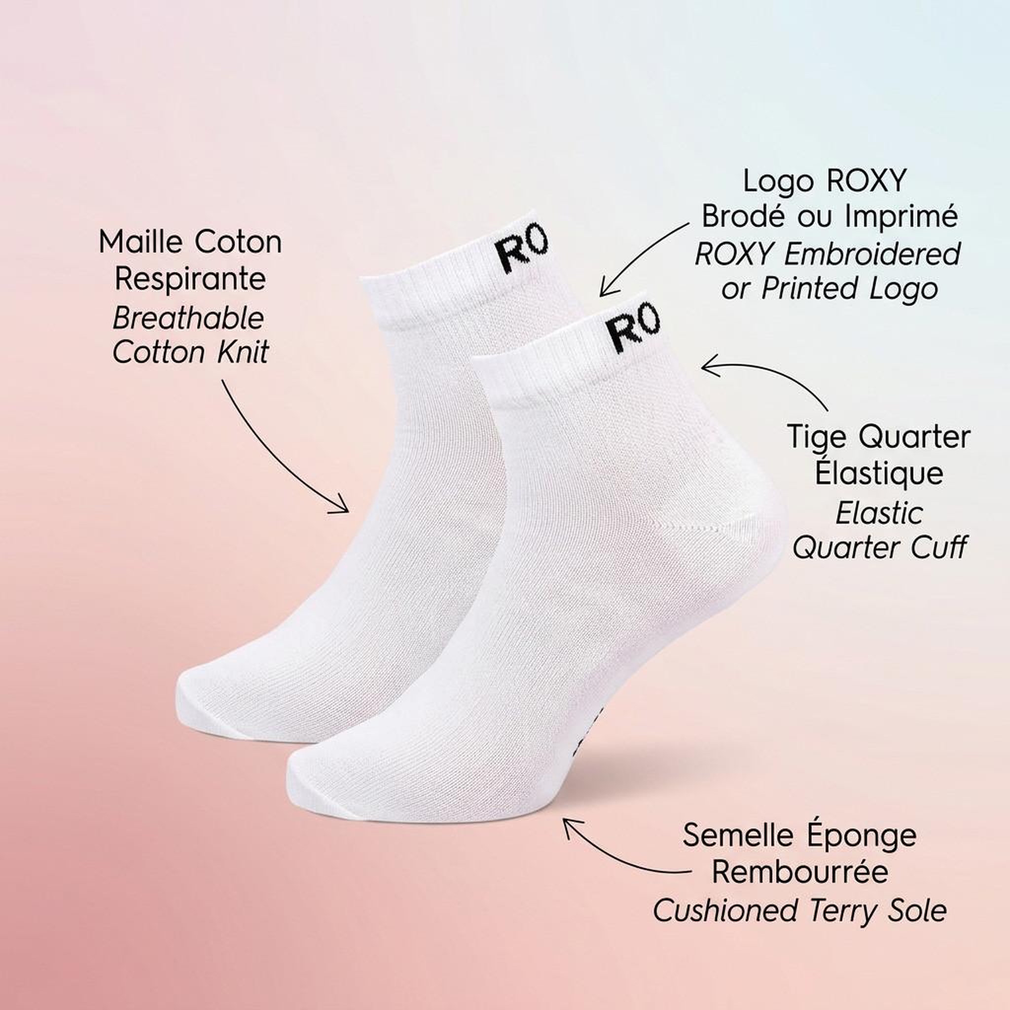 Voir la diapositive 5 : ROXY Roxy chaussettes fille quarter pack 6 - coton respirant