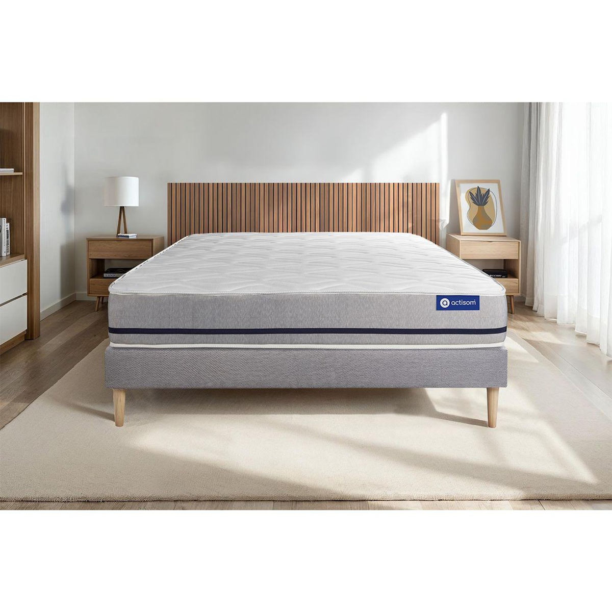 ACTISOM Ensemble matelas 160x200 ACTILATEX SOFT 3zones de confort + sommier KIT gris
